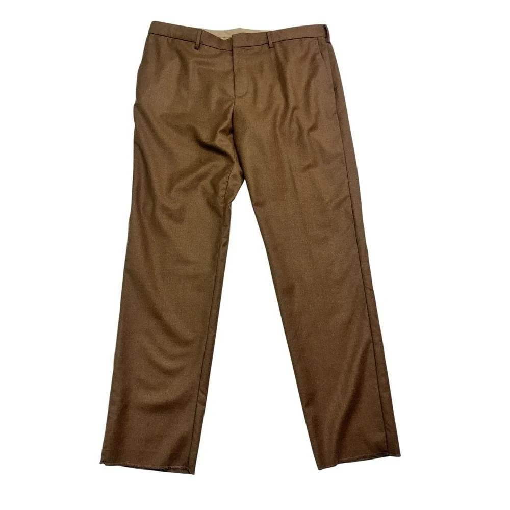 Banana Republic 40‎ Unhemmed Brown Marzotto Alta Flannel Wool Pants Trousers